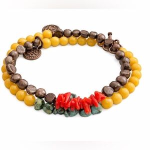 Boho Om Double Wrap Bracelet | Yellow Jade, Pearl, Turquoise & Coral Boho ॐ